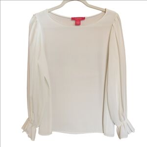 CATHERINE MALANDRINO WINTERWHITE SEMI SHEET PLEATED SLEEVE BLOUSE TOP MEDIUM EUC